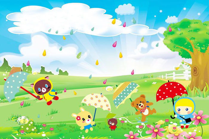 Tranh dán tường gấu che mưa
