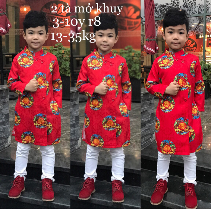 áo dài gấm chiện bé trai kiểu 2 tà (2-10T)