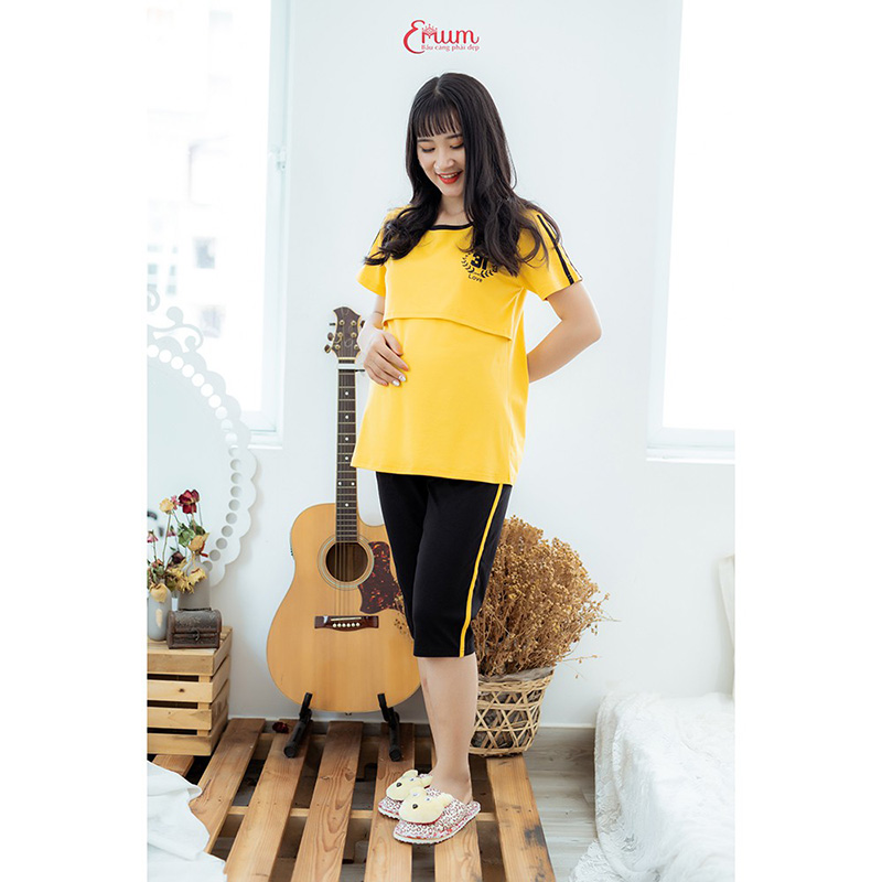 Bộ bầu mặc nhà sọc vàng Emum