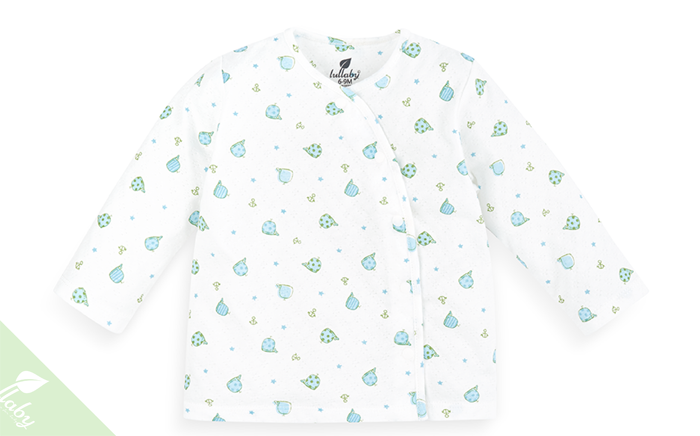 Áo dài tay cài lệch in hình gấu Lullaby NH08-16 (xanh)
