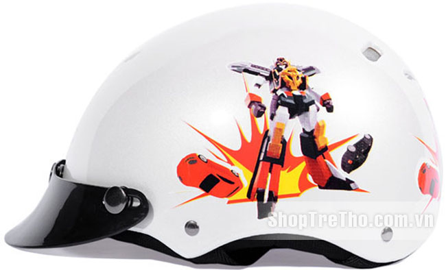 Mũ bảo hiểm Protec Kitty màu trắng in Robot size S