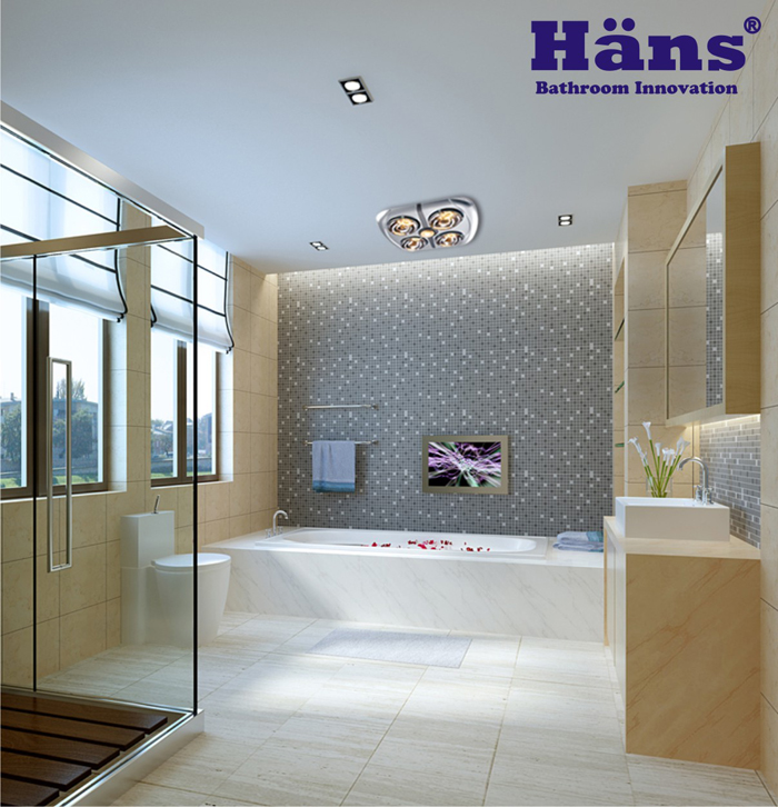 Đèn sưởi nhà tắm Hans 4 bóng âm trần tông cổ điển
