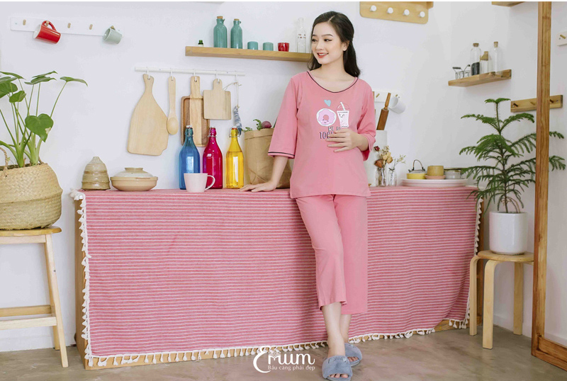 Bộ bầu cổ tim in ly hồng ruốc Emum