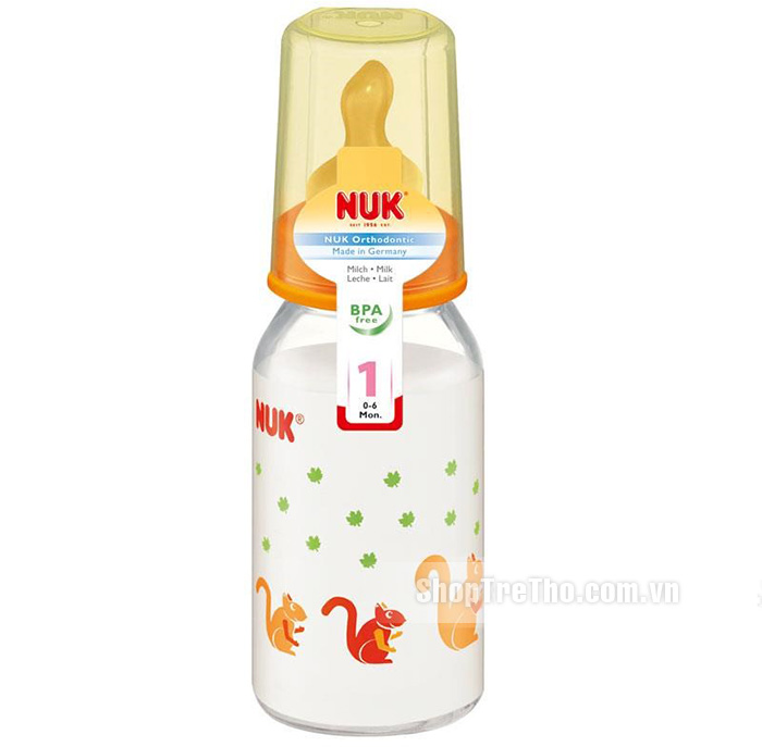 Bình sữa Nuk cổ hẹp 125ml thủy tinh (núm cao su)