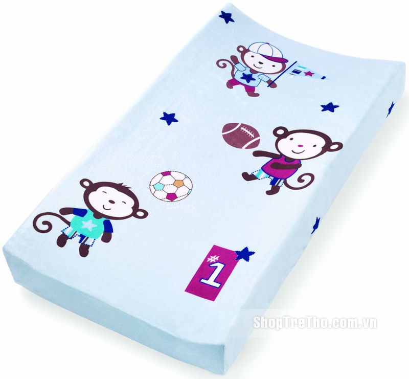 Ga bọc đệm thay tã Summer Monkey xanh lơ