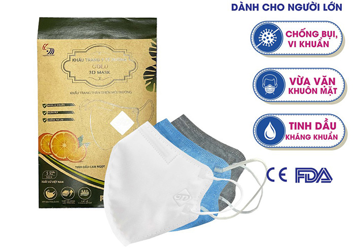 Khẩu trang y tế cao cấp Gold 3D Mask Trường Dương hương tinh dầu cam ngọt (5ctúi)