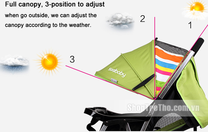 Xe đẩy Seebaby T05A có mái che rộng hơn