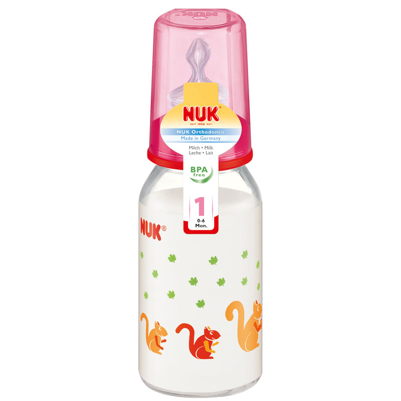 Bình sữa Nuk 125ml (hẹp, thủy tinh, silicone) 747008