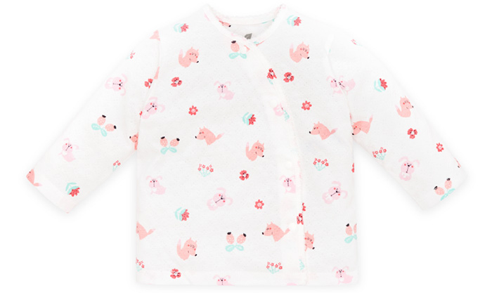Áo cài lệch dài tay in hình cáo và thỏ Lullaby NH609P (trắng)