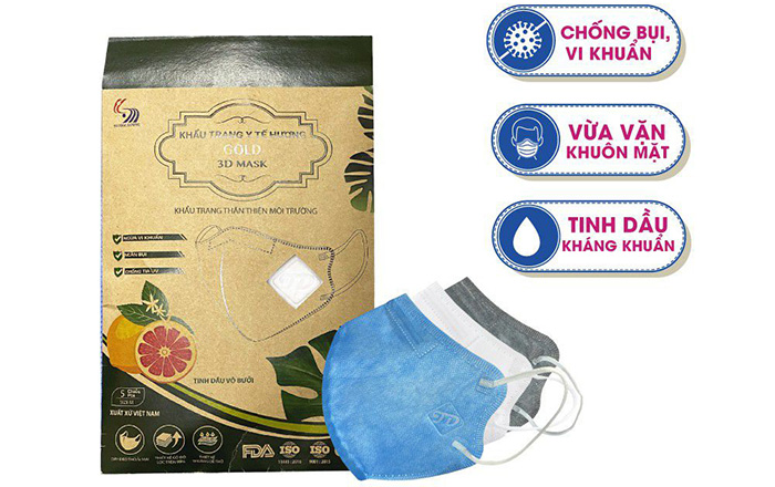 Khẩu trang y tế cao cấp Gold 3D Mask Trường Dương hương tinh dầu vỏ bưởi