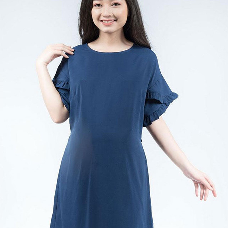 Đầm bầu suông tay bèo đắp chéo xanh Emum