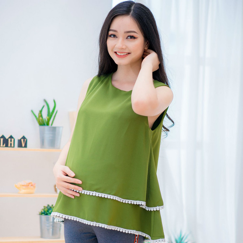 Áo bầu SN 2 tầng phối ren Emum