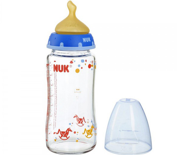 Bình sữa thủy tinh Nuk cổ rộng 240ml (núm cao su siêu mềm)