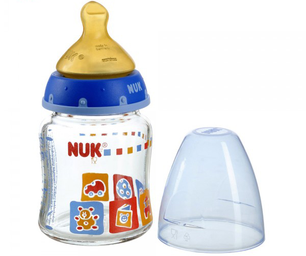 Bình sữa thủy tinh Nuk cổ rộng 120ml (núm cao su siêu mềm)