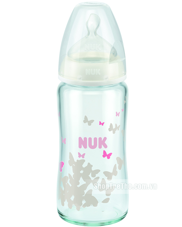 Bình sữa thủy tinh Nuk cổ rộng 240ml (núm silicone) BPA Free