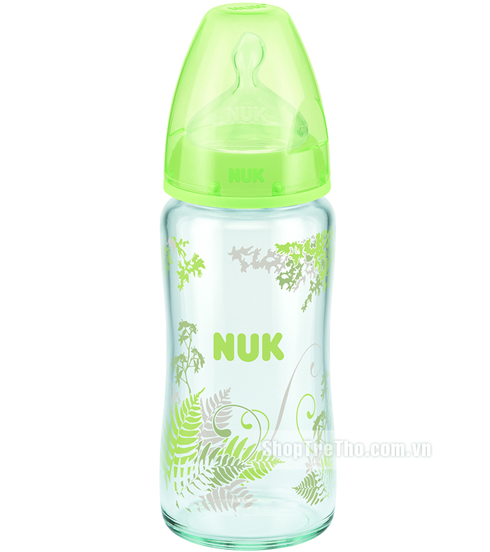 Bình sữa thủy tinh Nuk cổ rộng 240ml (núm silicone) BPA Free