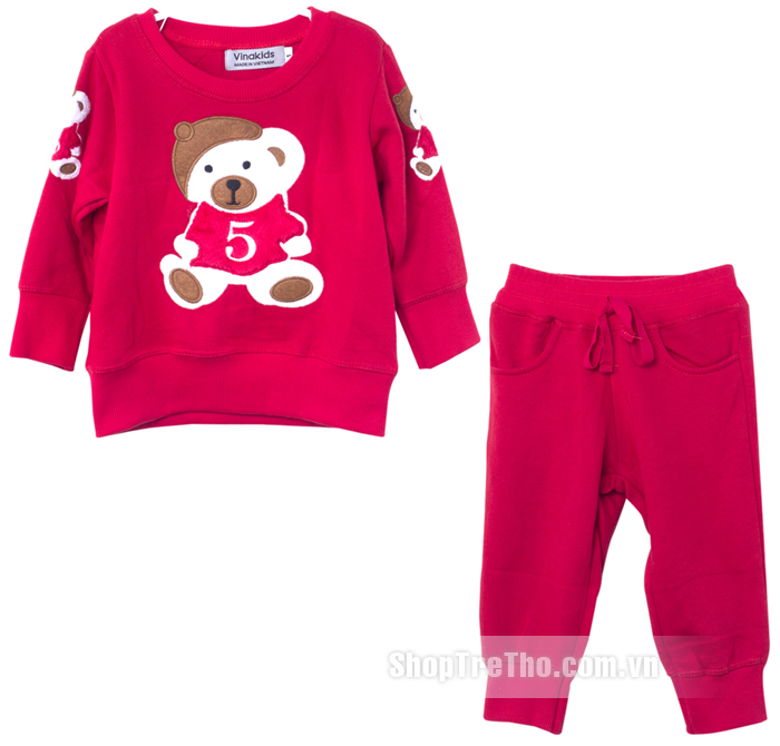 Bộ quần áo bé trai Vinakids VTE012 (thêu đắp gấu, màu đỏ)