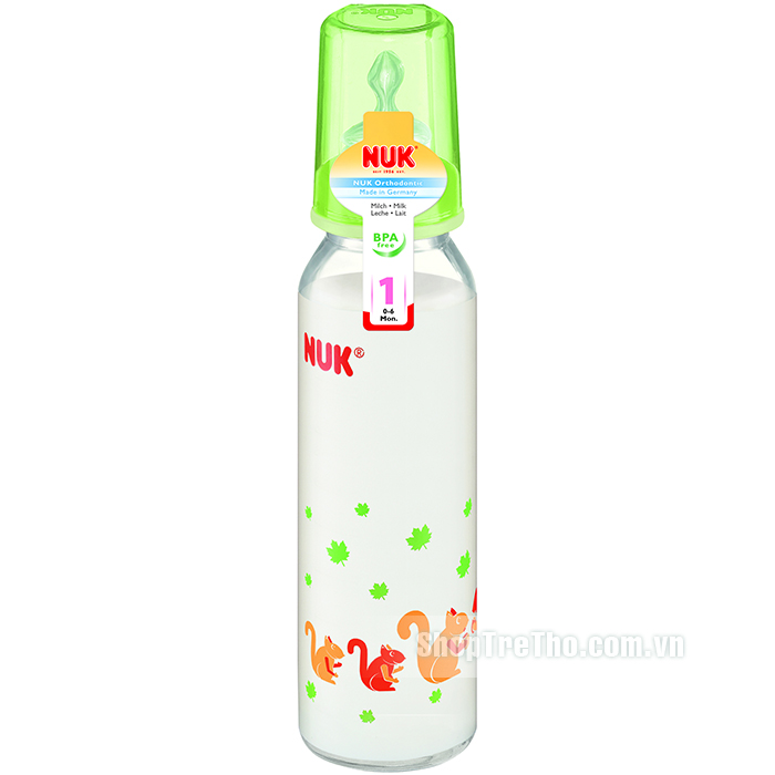Bình sữa Nuk cổ hẹp 250ml thủy tinh (núm silicone)