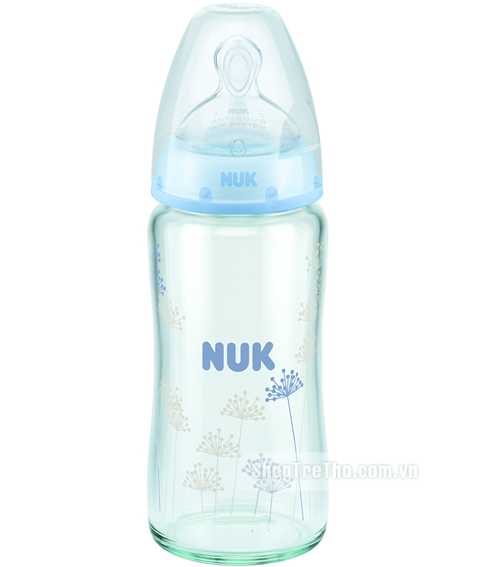 Bình sữa thủy tinh Nuk cổ rộng 240ml (núm silicone) BPA Free