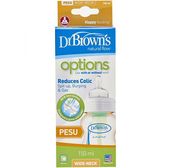 Bình sữa Dr Brown's Option Pesu cổ rộng 150ml