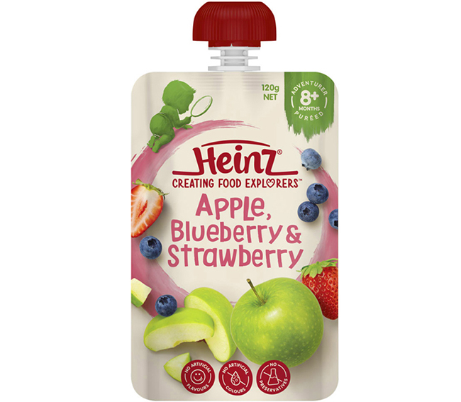 Hỗn hợp nghiền vị táo, dâu và việt quất Heinz 120g (8M+)