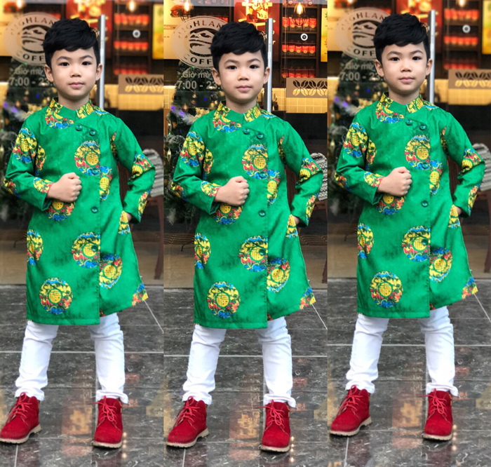 áo dài gấm chiện bé trai kiểu 2 tà (2-10T)