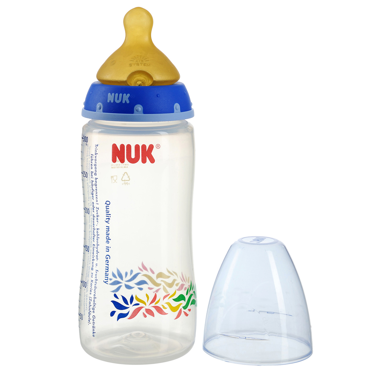 Bình sữa Nuk cổ rộng 300ml (nhựa PP, núm cao su) BPA Free