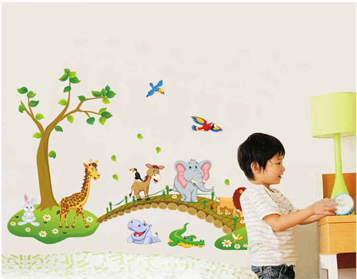 Tranh dán tường thú qua cầu M0055