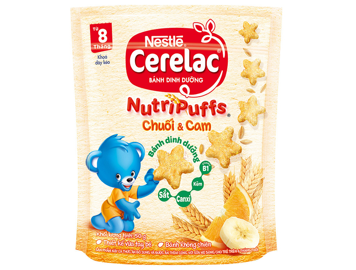 Bánh ăn dặm Nestlé Cerelac Nutripuffs vị chuối cam (50g)