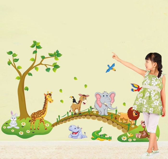 Tranh dán tường thú qua cầu M0055