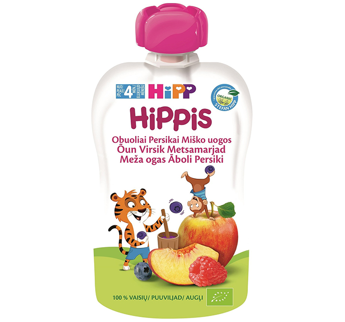 dinh dưỡng trái cây nghiền hữu cơ HiPPiS Organic (Dâu rừng, Táo, Đào)