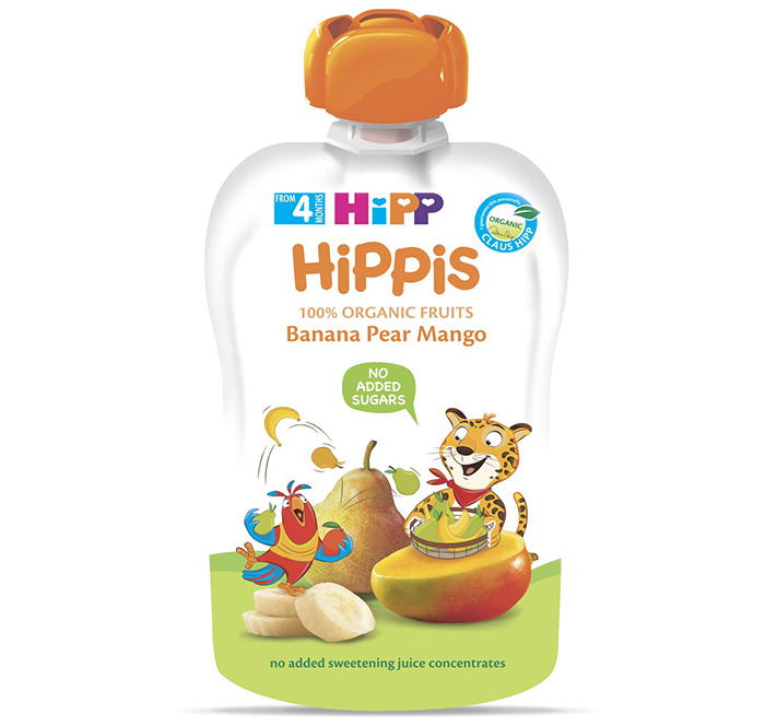 Dinh dưỡng trái cây nghiền hữu cơ HiPPiS Organic (Chuối, Lê, Xoài) 