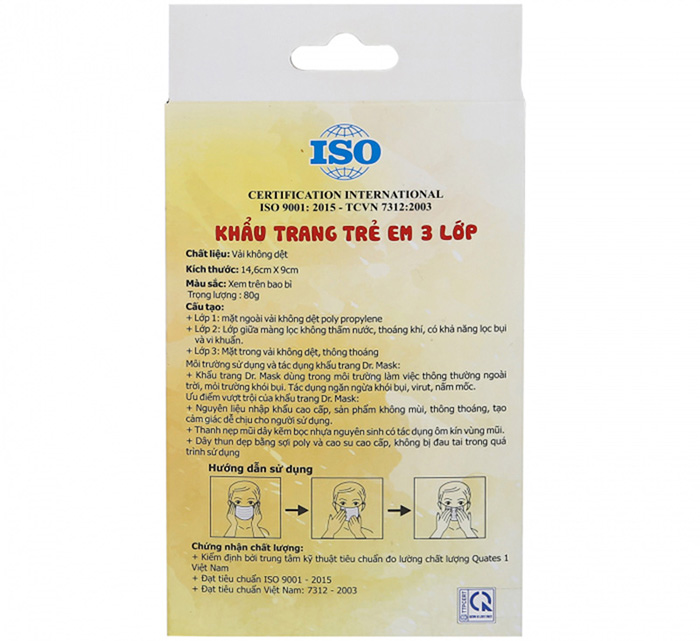 Khẩu trang trẻ em 3 lớp Dr Mask (20c/hộp) 