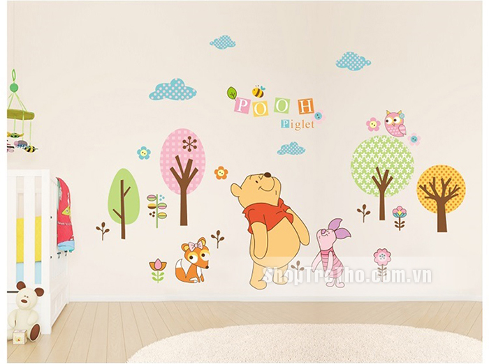Tranh dán tường gấu pooh piglet M0055