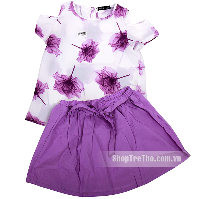 Set áo váy hở vai cho bé gái