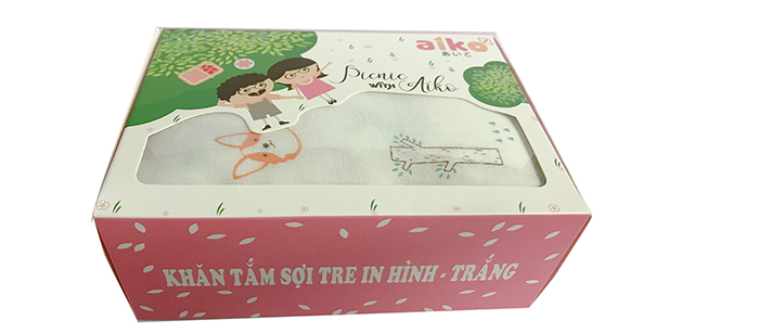 Khăn tắm sợi tre in hình trắng (120*110cm, hộp)