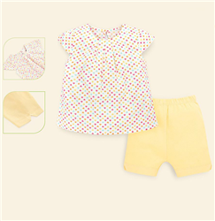 Bán Bộ cộc bé gái chữ A xếp ly cổ Lullaby NHT04B (trắng in hình tim)