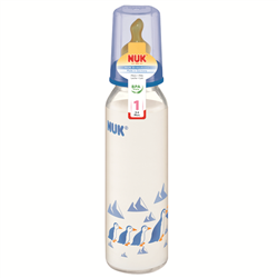 Bán Bình sữa Nuk 745018 230ml (cổ hẹp, thủy tinh, núm cao su)