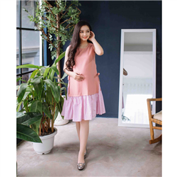 Bán Đầm bầu cách tân thắt nơ eo phối tùng sọc hồng Emum