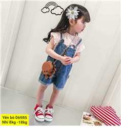 Bán Bộ quần yếm áo phông khóa kéo bé gái (1-5T)