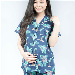 Bán Bộ bầu pyjama kate tay ngắn quần dài xanh đậm Emum