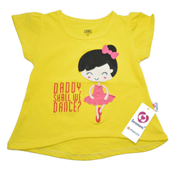 Bán Áo cộc bé gái Lovemom màu vàng (thêu hình cô gái)